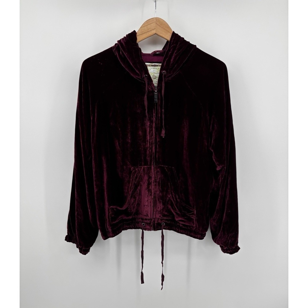 Paparazzi by Biz Embroidered Velour Velvet Hoodie Sweatshirt Sz L Boho Floral